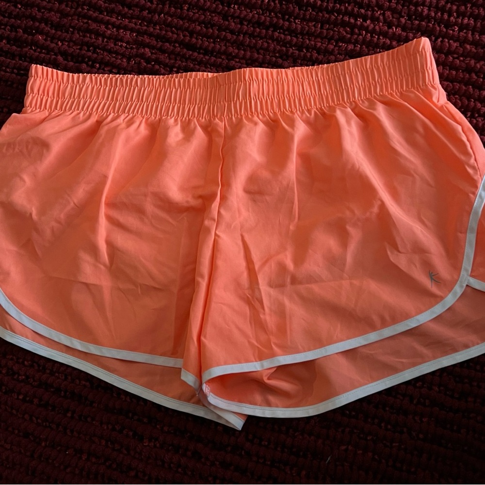 DANSKIN NOW WOMEN ATHLETIC SHORTS SIZE L (12-14) ORANGE NEON